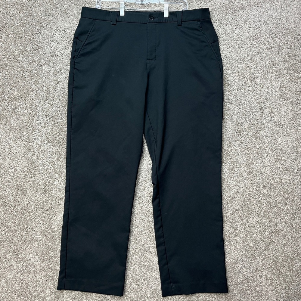 Adidas Golf Pants Mens 38x32 Black Flat Front Straight Leg‎ Performance 3-Stripe